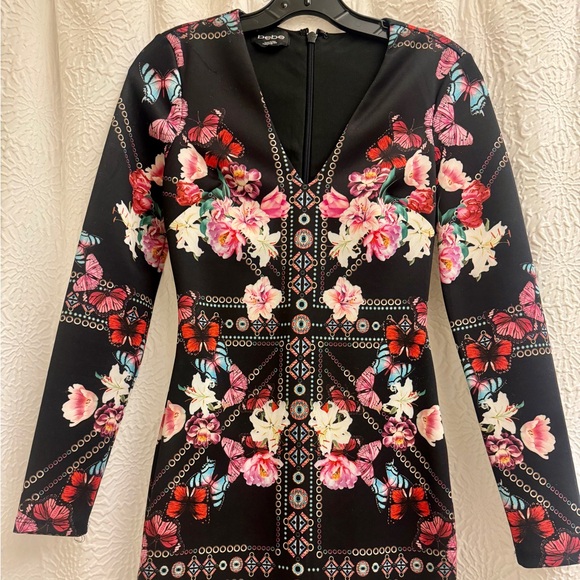 Bebe long sleeve Floral print body con dress XXS - Picture 1 of 4